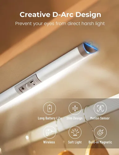 Miniatura 2 de Joyzy Luces de armario automáticas con sensor de movimiento y diseño de protección ocular, iluminación de armario LED recargable con batería, luz