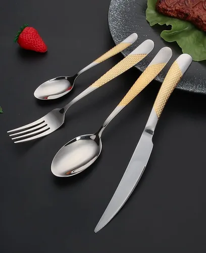 Miniatura 4 de Juego de cubiertos martillados para 16 cubiertos duraderos de acero inoxidable 18 10, 64 piezas de cubiertos delicados, tenedores y cucharas, juego