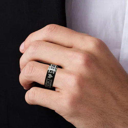 Miniatura 2 de FLYUN Anillos vikingos nórdicos para hombre, runas celtas, anillo de acero inoxidable negro para hombre, Metal, Acero inoxidable