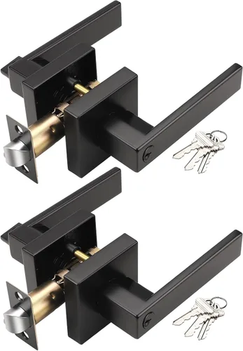 Miniatura 24 de KNOBWELL Paquete de 2 palancas cuadradas de privacidad con cerraduras (sin llaves), manija de puerta de privacidad negra, para dormitorio y baño