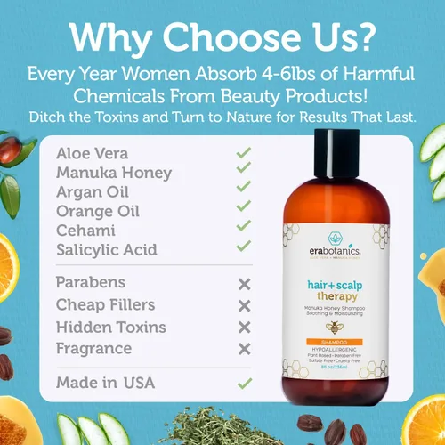 Miniatura 7 de Era Organics Champú y acondicionador de miel de Manuka - Set de champú y acondicionador sin sulfato para hidratar la picazón, el cuero cabelludo