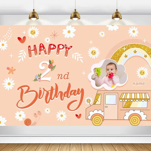 Miniatura 16 de Cartel personalizado de decoración de 2º cumpleaños con foto y nombre personalizados Personalizado-2º Coche