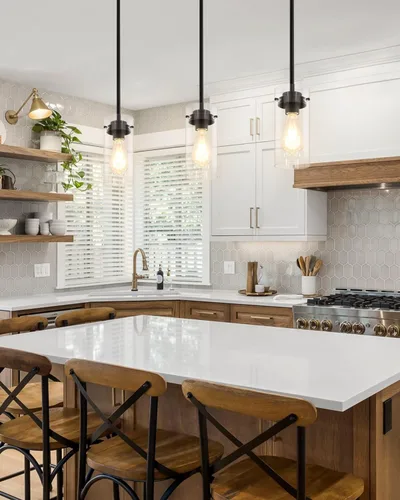 Miniatura 7 de EAPUDUN Lámparas colgantes industriales, iluminación colgante con pantalla de vidrio transparente, lámpara colgante vintage para isla de cocina