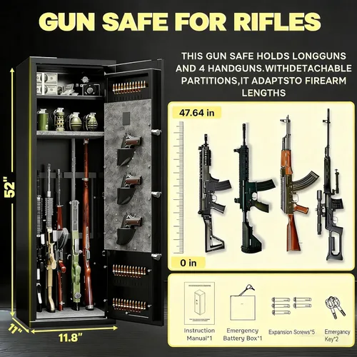 Miniatura 2 de Caja fuerte larga para armas, cajas fuertes para el hogar para rifles y pistolas, cajas fuertes biométricas totalmente montadas para pistola