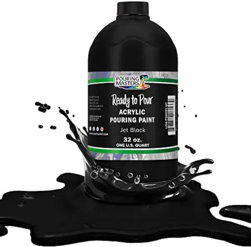 POURING MASTERS Pintura Acrílica Negra Azabache Lista para Verter - Premium de 32 Onzas Premezclada a Base de Agua - para Lienzo, Madera, Papel,