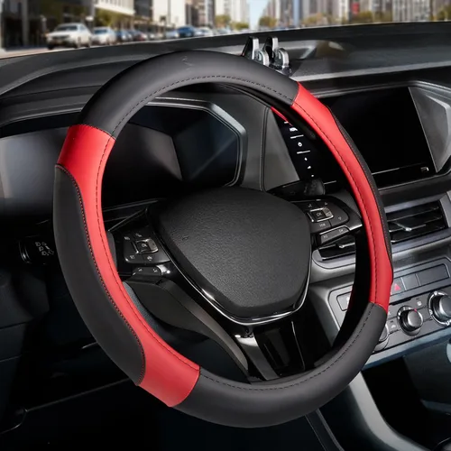 Miniatura 13 de FLORICH Funda para volante de automóvil, fundas de cuero de microfibra con forro antideslizante, protector elástico transpirable para volante