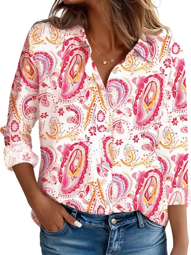 Miniatura 11 de CBOO Camisas resistentes a las manchas para mujer, sin arrugas y sin planchado, blusa de manga larga con botones para oficina Blanco resistente a