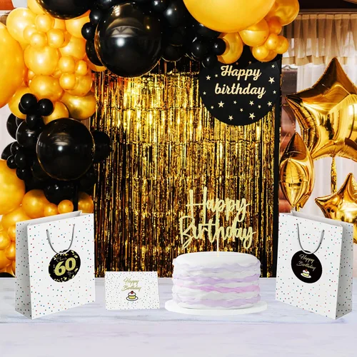 Miniatura 4 de Sumerk 60 bolsas de regalo para cumpleaños 60 - Paquete de 2, incluye 2 tarjetas y 2 hojas de calcomanías