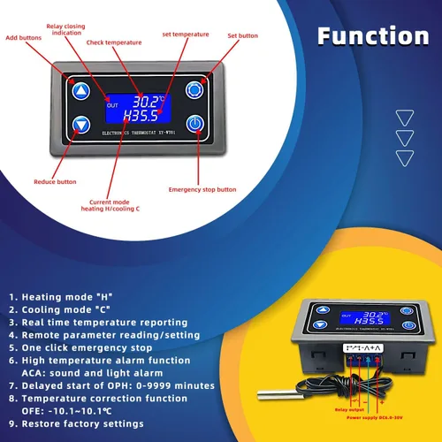 Miniatura 4 de Controlador electrónico de temperatura DC 12V programable -50 a 230.0 °F termostato control interruptor módulo