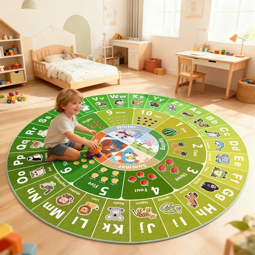 Miniatura 11 de Alfombra de aula, alfombra de 3 x 5 pies para perros y niños con respaldo de goma, alfombras educativas para el aula, alfombra