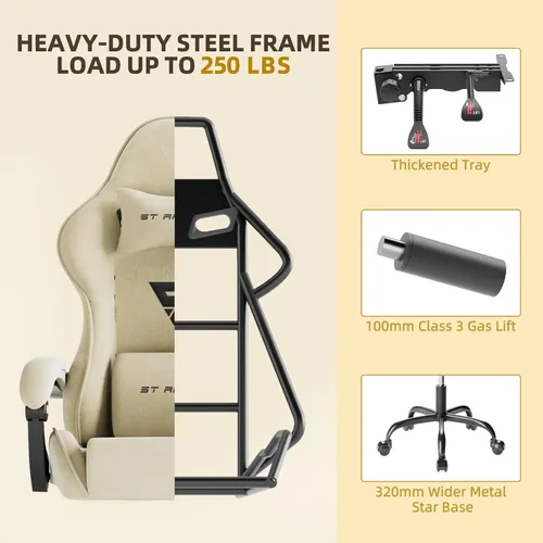 Miniatura 8 de Ferghana Silla ergonómica de tela de terciopelo para videojuegos con reposapiés y masaje, respaldo alto, silla reclinable para computadora