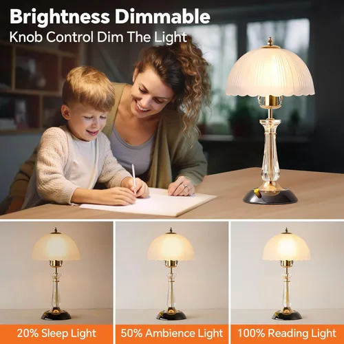 Miniatura 6 de Lámpara de mesa de cristal, lámpara de noche regulable con interruptor de encendido/apagado, modernas lámparas de vidrio para mesitas de noche