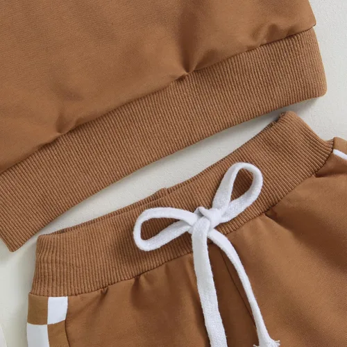Miniatura 145 de Ropa de bebé niño 3 6 9 12 18 24M 3T Conjunto de pantalones con capucha patchwork sudadera con capucha pantalones de rayas traje de otoño invierno