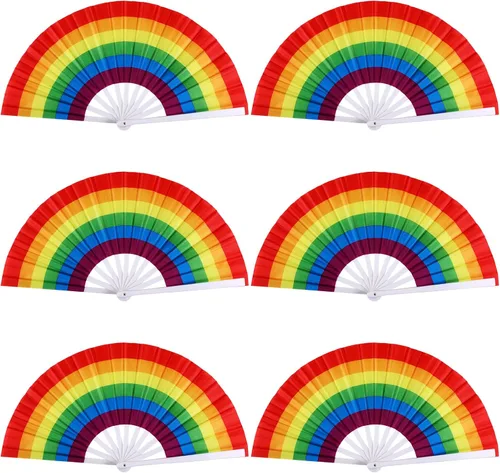 Miniatura 9 de Geetery 6 piezas grandes de mano plegable arco iris para fanáticos gay LGBT, fanáticos del festival orgullo arco iris para mujeres y hombres, fiesta