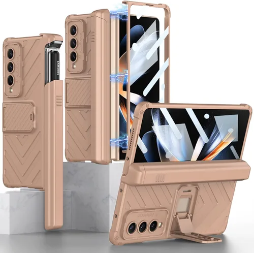 Miniatura 11 de Miimall Funda compatible con Samsung Galaxy Z Fold 4 con soporte para bolígrafo, protector de pantalla de vidrio templado integrado + función atril