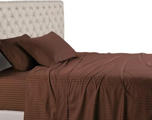 Miniatura 14 de Royal Hotel Bedding Sábanas a rayas de 600 hilos, juego de sábanas de 4 piezas, 100% algodón, rayas de satén, bolsillo profundo, tamaño Queen, azul