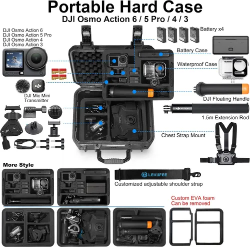Miniatura 2 de Lekufee Funda rígida impermeable para DJI Osmo Action 6, Osmo Action 5 Pro/4/3, combo de aventura, combo estándar y más accesorios (solo funda)