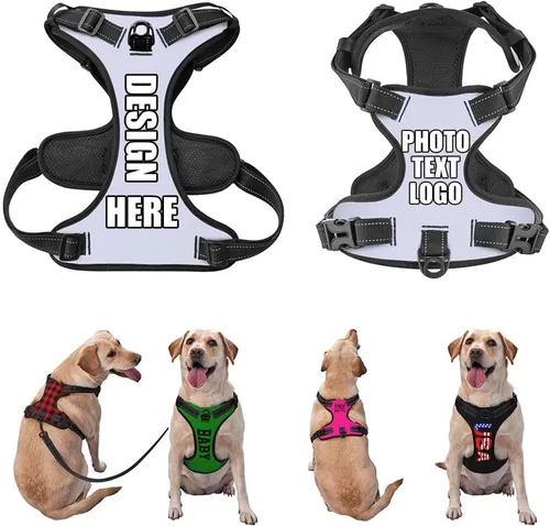 Miniatura 45 de Arnés para perro personalizado con nombre y número de teléfono, chaleco personalizado para perro, arnés reflectante ajustable para mascotas, beige, S
