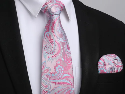 Miniatura 244 de HISDERN Corbatas para hombre, corbata de cachemira y bolsillo cuadrado tejido clásico floral para hombre, corbata de fiesta de boda