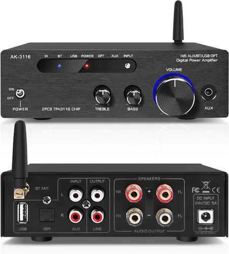 Miniatura 2 de Amplificador de audio para el hogar, receptor estéreo Bluetooth 5.0 amplificador de potencia 100 W x2 inalámbrico HiFi estéreo clase D digital 2