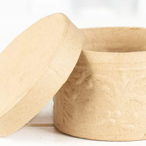 Miniatura 4 de Paquete de 12 cajas redondas de papel maché en relieve de Factory Direct Craft – Cajas redondas de papel maché en relieve con tapas. Úsalo como una