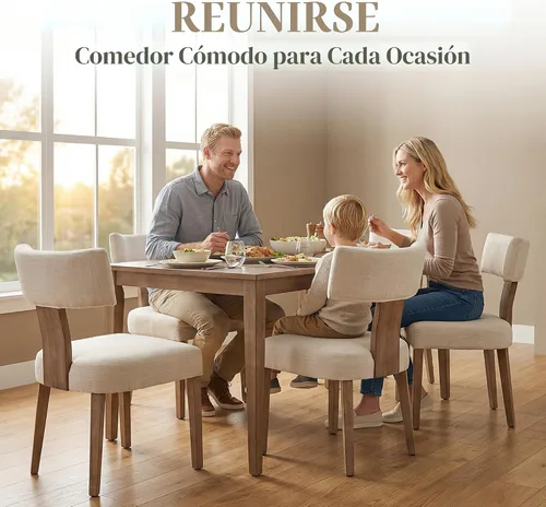 Miniatura 3 de HNY Juego de 4 sillas de comedor modernas de mediados de siglo, sillas de cocina de acento tapizadas en tela de lino estilo granja con respaldo