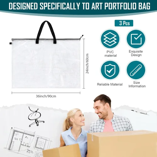 Miniatura 2 de Estuche de 3 piezas de cartera de arte de 24 x 36 pulgadas, bolsa grande de almacenamiento de arte, bolsa de almacenamiento de pósteres