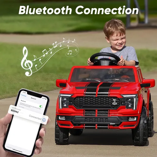Miniatura 6 de Hikiddo Ford Shelby F-150 - Camión con licencia para niños, automóvil eléctrico de 12 V para niños de 3 a 6 años con control remoto, color rojo