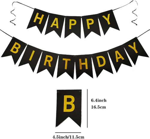 Miniatura 2 de Cartel de feliz cumpleaños con letras brillantes con purpurina para decoración de cumpleaños, suministros de decoración de fiesta (negro)
