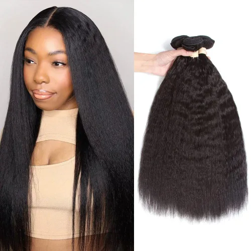 Kerriana Paquetes de cabello humano lacio rizado, rizado lacio cosido 100% sin procesar brasileño 3 paquetes 10 pulgadas 12 pulgadas 14 pulgadas