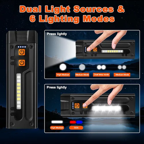 Miniatura 2 de Linterna plana, linternas EDC recargables con clip, 6 modos de luz LED de bolsillo, IPX6, para señalización, trabajo, uso en exteriores o interiores