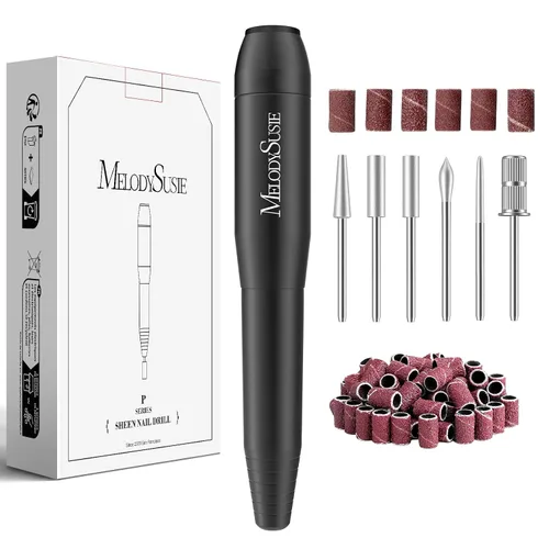 Miniatura 12 de MelodySusie - Kit de torno eléctrico PC120I negro con lima portátil para uñas de gel y acrílico, incluye fresas, bandas de limado, dorado