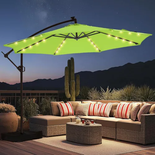 Miniatura 11 de HOMSHADE - Sombrilla de patio de 10 pies con luces solares, voladiza, con luz y base, sombrilla colgante para exteriores con protección UV UPF50+