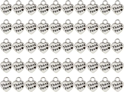 Shapenty Dijes de corazón de agradecimiento de doble cara para aretes, pulsera, collar, colgante, llavero, fabricación de joyas, botella de vidrio,