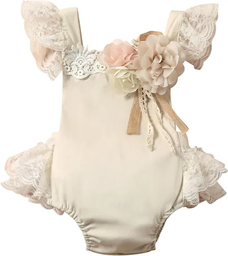Miniatura 57 de Sasaerucure Traje de verano para bebé niña, sin mangas, mameluco de encaje tutú, mameluco de una pieza con volantes