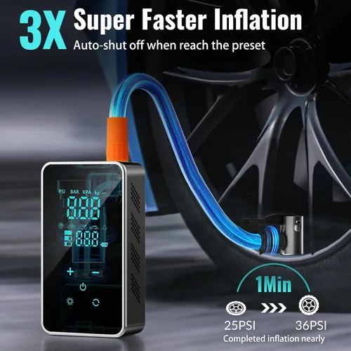 Miniatura 4 de Inflador de neumáticos, compresor de aire portátil, bomba de aire de 150 PSI para automóvil, bomba de bicicleta, pantalla táctil/manómetro/luz