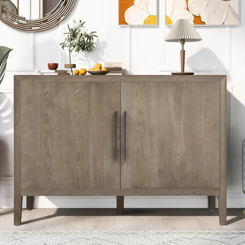 Miniatura 3 de Merax Aparador de buffet de madera moderna con 2 puertas, armario de almacenamiento independiente de estilo casa de campo, mesa consola para sala