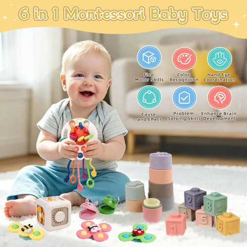 Miniatura 2 de Juguetes para bebés de 6 a 12 meses, juguetes Montessori 6 en 1 para niños pequeños de 1 a 3 años, juguete sensorial de cuerda sensorial para bebés