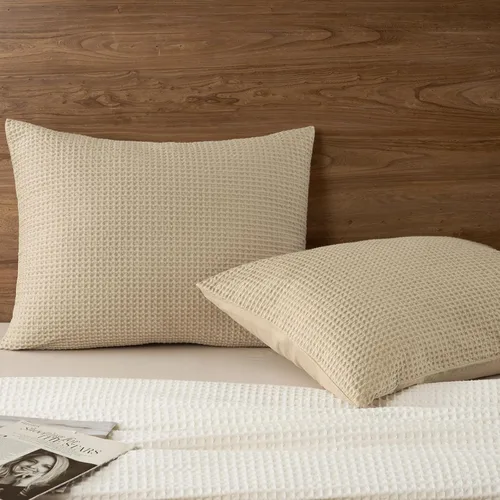 Miniatura 28 de PHF Funda de almohada 100% algodón con tejido de gofre, 18 x 18 pulgadas, sin relleno, paquete de 2 elegantes fundas de almohada cuadradas Gris claro