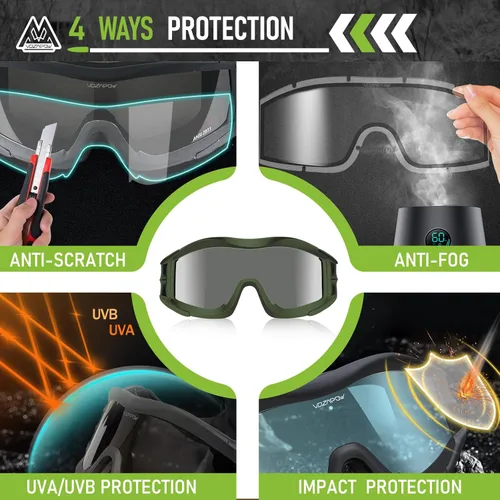 Miniatura 2 de Airsoft - Gafas de seguridad antivaho con certificación ANSI Z87.1, resistentes a los impactos, gafas de tiro tácticas Lente de una sola capa A3