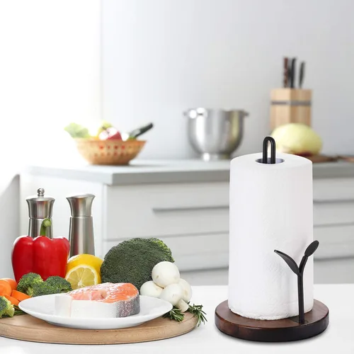 Miniatura 4 de Soporte para toallas de papel de pie, estante para colgar papel de cocina, organizador de toallas de papel de madera, dispensador de rollos