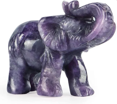 Miniatura 15 de SMQ Estatua de decoración de elefante de cristales de amatista de 2.0 pulgadas, piedras preciosas talladas a mano, figuras de cristal de buena