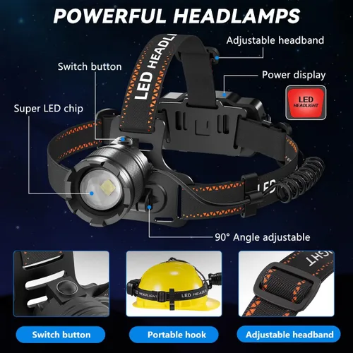 Miniatura 6 de KYEKIO Paquete de 3 Linternas Frontales Recargables para Adultos, Linternas Frontales LED Súper Brillantes Recargables, Luces Frontales de 4 Modos