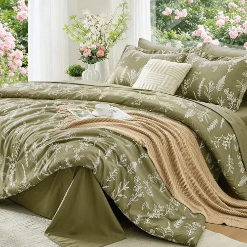 Miniatura 15 de MUXHOMO Juego de edredón tamaño individual XL, elegante juego de cama con estampado floral en una bolsa, 5 piezas, ultra suave y transpirable