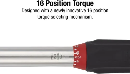 Miniatura 2 de SUNEX TOOLS 21160 Llave dinamométrica de indexación de 1/2 pulgada, 10-160 pies/libra, 48 dientes, con mecanismo de selección de par de 16 posiciones