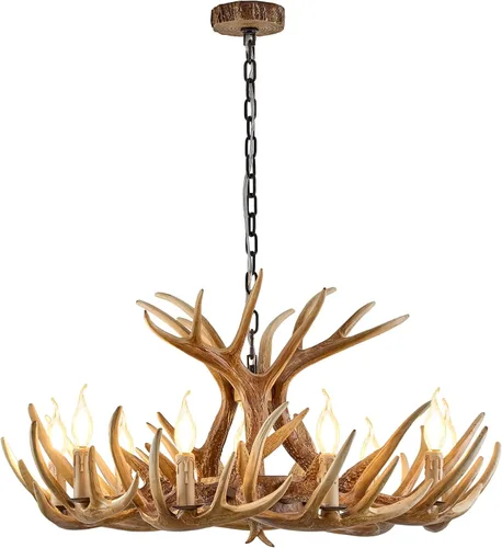 Miniatura 10 de Candelabro de cornamenta de 6 luces, estilo rústico, base E12, cornamenta de ciervo, iluminación para el hogar, tienda y bar