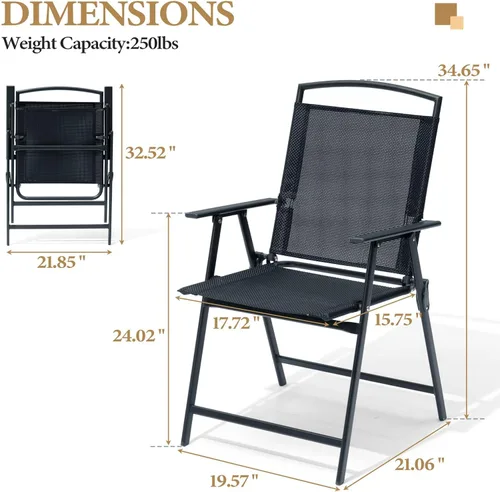 Miniatura 2 de Crestlive Products Juego de 4 sillas plegables para patio, sillas plegables para exteriores con marco duradero resistente al óxido