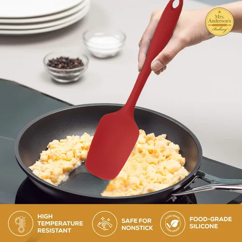 Miniatura 3 de Mrs. Anderson's Baking Espátula en forma de cuchara de silicona, flexible y antiadherente, diseño de una sola pieza, rojo, para mezclar, plegar