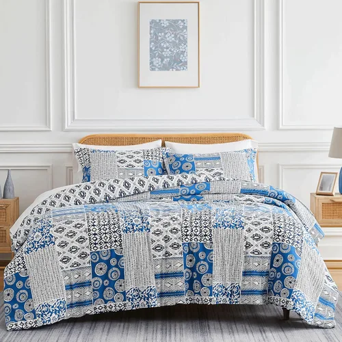 Miniatura 49 de Southshore Fine Living, Inc. Juego de edredón costero individual XL, edredón de plumón alternativo a rayas azules, tamaño individual XL con funda