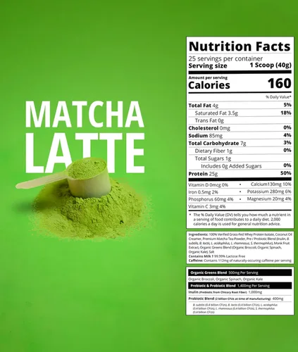 Miniatura 3 de Boba Tea Protein Matcha Latte Polvo aislado de proteína de suero alimentado con pasto de 0.88 oz Bebida de proteína de té de burbujas sin gluten
